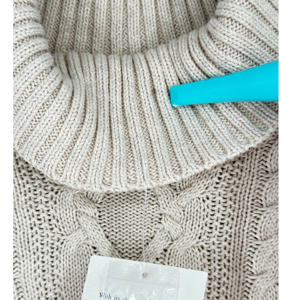 Croft & Barrow Cable Knit Turtleneck Sweater Women Large Beige 100% Cotton - Picture 5 of 12